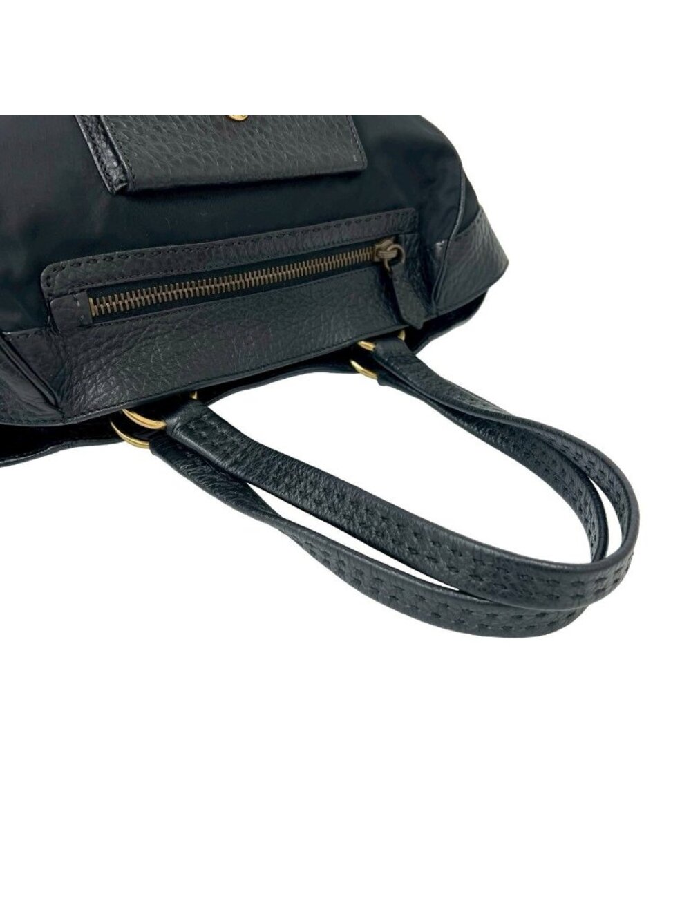 ★SOLD★ Prada Triangle Logo Leather Tessuto Tote Black - Picture 4 of 10